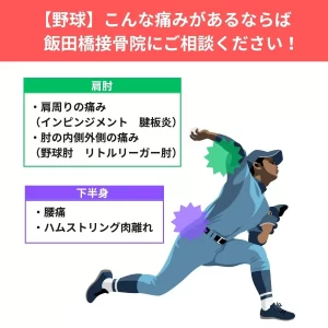 飯田橋で野球肘や野球肩の治療が出来ます。